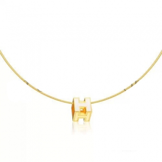 Hermes Cage d'H Necklace White in Lacquer Yellow Gold
